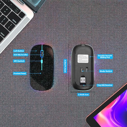 AIKOKOK Wireless Bluetooth Mouse, Rechargeable Dual Mode Mouse, Pearl Black | BT 5.2 & 2.4G USB Receiver, 3 Adjustable DPI,LED Lights,Slim,Silent,Portable Computer Mouse for Laptop,PC,MacBook,iPad,Tablet - color: Pearl Black