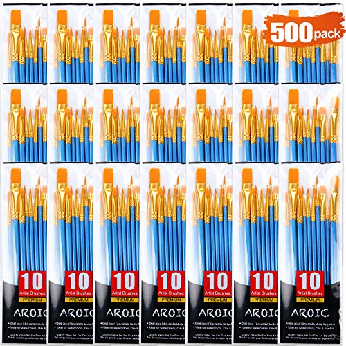 Acrylic Paint Brush Set, 50 Packs / 500 pcs Nylon Hair Brushes for All Purpose Oil Watercolor Painting Artist Professional Kits - size: 500pcs
