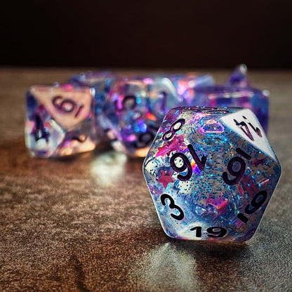 Sage’s Portal Cantrips DND Dice Set - Round Edge Resin 7-PC Polyhedral DND Dice Set for Dungeons and Dragons D&D RPG Tabletop TTRPG (Purple Stars) - color: Purple Stars