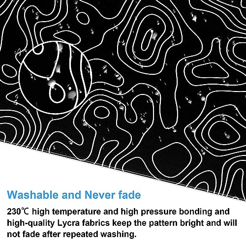 Black and White Topographic Desk Mat, Large Gaming Mouse Pad 31.5x15.7 | Sleek black and white contour line desk mat featuring pixel-precise tracking and a secure anti-slip rubber base. - color: Black Topographic Map