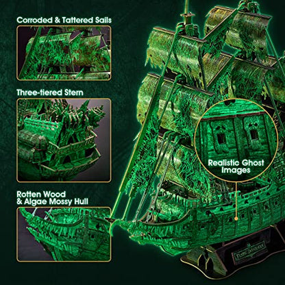CubicFun 3D Jigsaw Puzzles Dutch Ship Model Flying Luminous Haunted Pirate Ship DIY for Adults and Kids, Building Kits Office Decoration for Women and Men, 360 Pieces