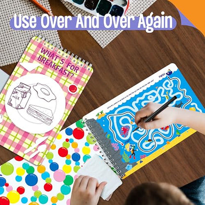 SpriteGru 2 Travel Game Pads, 61 Dry Erase Activities Games Reusable & Erasable Book, Fun Brain Challenge Games Interesting Educational Toy and Learning Tool for Road Trip Airplane Travel - style: Mazes & Fun Games