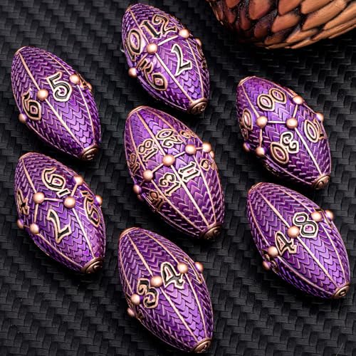 ARUOHHA DND Metal Dice Copper Purple Dragon Egg Dice with Rotating Dragon Egg Shell, Role Playing Game RPG Polyhedral D and D Dice Set D20 D12 D10 D8 D6 D4 - color: Copper Purple