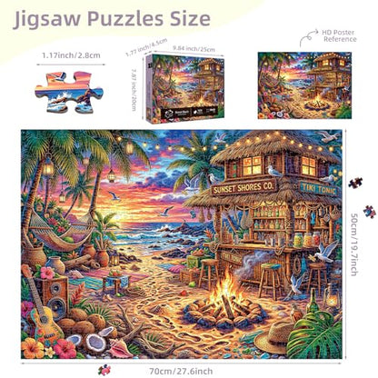 1000 Piece Beach Puzzles for Adults | Seaside Bar Puzzles for Adults 1000 Pieces, Vacation Jigsaw Puzzle, Impossible Hard Fun Challenging Beach Bar Adult Puzzles - color: Sunset Beach