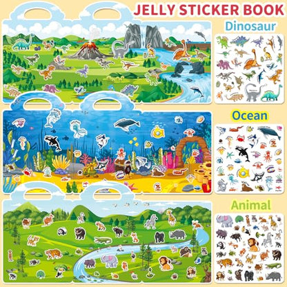 6 Sets Reusable Sticker Book for Toddlers 3-6, Jelly Sticker Books for Toddler, Travel Sticker Activity Toys for Kids 3 4 5 6 Years Old Girls & Boys