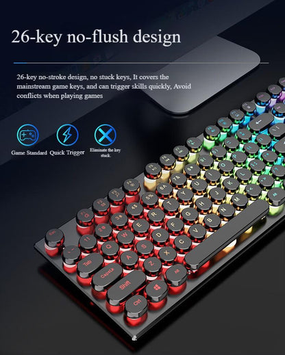 RGB Backlit Gaming Keyboard, USB Wired Mechanical Feel with Rainbow LED Lighting, Ergonomic Full-Size Multimedia PC Keyboard for Laptop Desktop, Office Typing and Casual Gaming