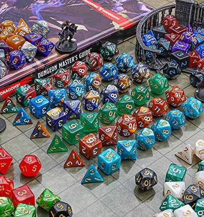 CiaraQ 182pcs Polyhedral Dice Set for Dungeon and Dragons MTG Table Games | 26 Acrylic Role Playing Dice sets for D&D with Large Drawstring Bag. 7 per set (D4-D20), Lightweight & durable. Ages 14+. - color: 26 Colors-classic Font
