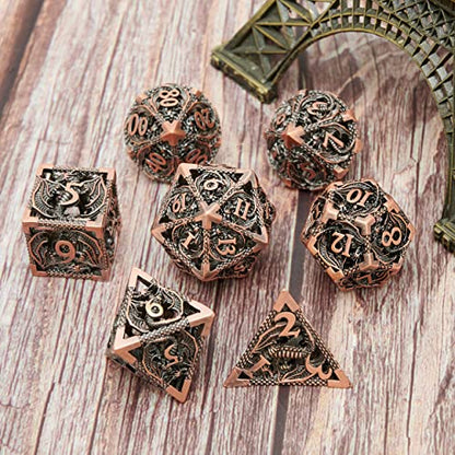 Metal DND Dragon Dice Set Dungeons and Dragons for Role Playing Games (RPG) MTG Pathfinder Tabletop Games(Ancient Red Copper) - color: Ancient Red Copper
