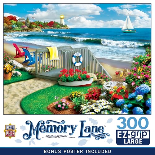 MasterPieces 300 Piece EZ Grip Jigsaw Puzzle – Coastal Getaway Beach Scene – Large Piece Puzzles for Seniors, Adults, and Family – Eco-Friendly, Non-Glare Finish, Relaxing 18" x 24" Puzzle - size: 300 Piece