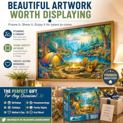 1000 Piece Jigsaw Puzzle for Adults - Tent Camping by the River - Challenging Puzzle Perfect for Game Nights - 1000 Piece for Adults. 20x27 inches - Hiking and camping in the mountains - Campfire Calm - color: Campfire Calm
