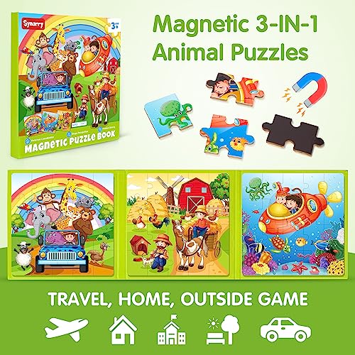 SYNARRY Magnetic Animal Puzzles for Kids Ages 3-5, Travel Animal Toys | 20-Piece Magnetic Travel Puzzle for Kids Ages 4-6, Car Airplane Road Trip Activities, Quiet Toys, Animal Gifts for Kids - style: Animal