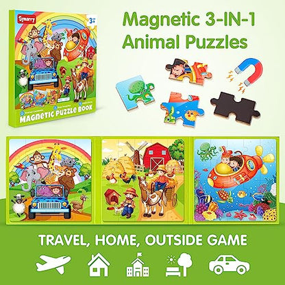 SYNARRY Magnetic Animal Puzzles for Kids Ages 3-5, Travel Animal Toys | 20-Piece Magnetic Travel Puzzle for Kids Ages 4-6, Car Airplane Road Trip Activities, Quiet Toys, Animal Gifts for Kids - style: Animal