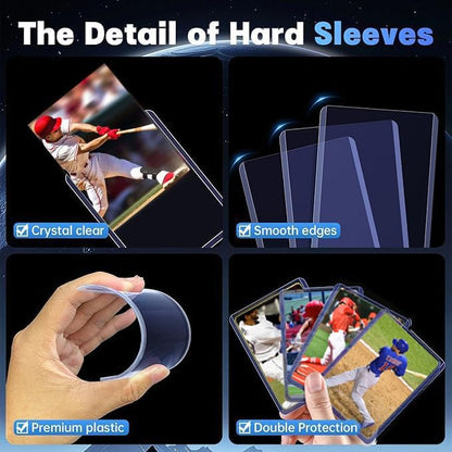 200 Card Sleeves Hard Plastic, Sports Card Holder, Baseball Cards Protectors for Trading TCG MTG PKM Game Cards (100 Hard Sleeve + 100 Soft Sleeve)