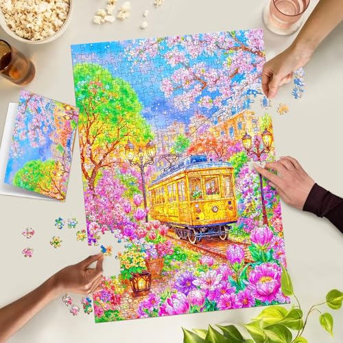Puzzles for Adults 1000 Pieces, Jigsaw Puzzle for Adults, Fun Challenging Puzzle, City Tram Puzzles Game, Interlock Perfectly No Dust, Gifts for Easter Mother’s Day - color: City Tram