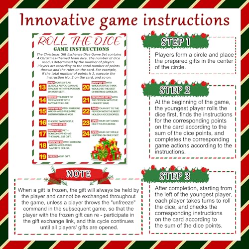 Fullhawl 4 Sets Christmas Exchange Game Dice, 2.6 Inch Santa Swap Gift Christmas Group Party Game for Family Board Xmas Large Foam Dice White Elephant Gift Exchange