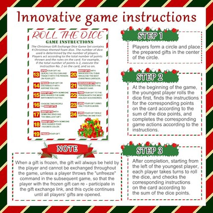 Fullhawl 4 Sets Christmas Exchange Game Dice, 2.6 Inch Santa Swap Gift Christmas Group Party Game for Family Board Xmas Large Foam Dice White Elephant Gift Exchange