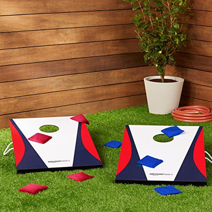 Amazon Basics Portable Cornhole Set, Outdoor Game Bean Bag Toss with Carrying Case, Blue/Red