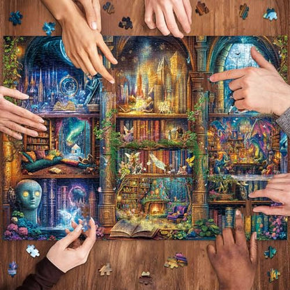 Puzzles for Adults 1000 Pieces, Enchanted Library Jigsaw Puzzle with 1:1 HD Poster, Perfect Interlocking No Dust, Stress Relief Ideal Gift for Family Games - color: Enchanted Library