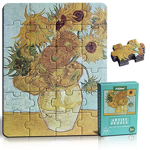 24 Pieces Twelve Sunflowers Puzzle, Toddler Artist Puzzles for Kids Ages 3-5, 4-8, Easy Intellectual Decompression Entertainment Game and Preschool Educational Learning Toys - color: Twelve Sunflowers-24p
