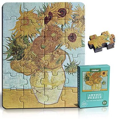 24 Pieces Twelve Sunflowers Puzzle, Toddler Artist Puzzles for Kids Ages 3-5, 4-8, Easy Intellectual Decompression Entertainment Game and Preschool Educational Learning Toys - color: Twelve Sunflowers-24p