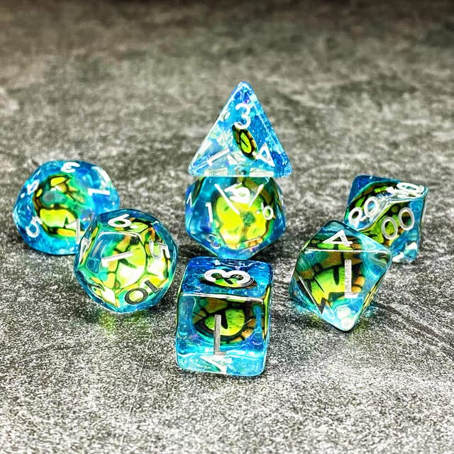 Sage's Portal Animal Familiars Resin DND Dice Set Polyhedral Dice Set for Dungeons and Dragons RPG Pathfinder Tabletop TTRPG (Bottled Green Dragon Eyes) - color: Bottled Green Dragon Eyes