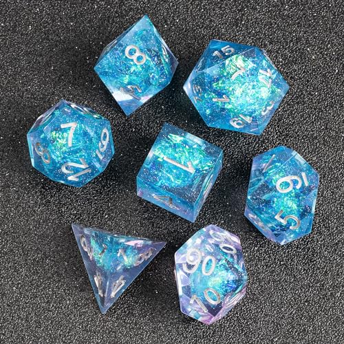 FugaCity Dice Set,Handmade Sharp Edge 7 Piece Resin Dice-Dungeon&Dragons Polyhedral Dice Set, D&D Dice Set with Gift Dice Case for RPG MTG Table Games - color: A-blue Sky