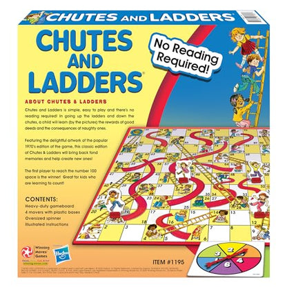 Classic Chutes and Ladders, with 1970's Art, by Winning Moves Games USA | 2-4 Players, Ages 3+