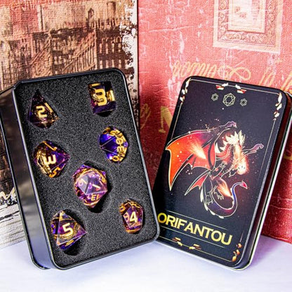 Magic Golden Ring DND Dice Set Sharp Edge Red Resin Dice with Box, for use with RPG D&D Tabletop Games Lord D and D Polyhedral Dice Set - color: Ring - Purple-1