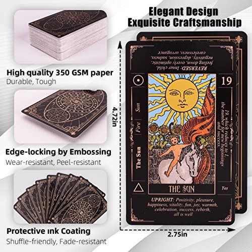 Tarot Cards for Beginners, Classic Tarot Deck with Meanings, Durable Cards with Guide Book, Black