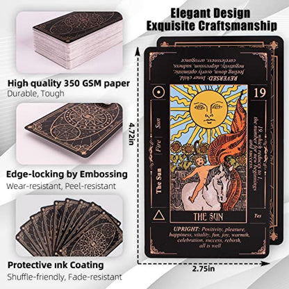 Tarot Cards for Beginners, Classic Tarot Deck with Meanings, Durable Cards with Guide Book, Black