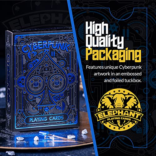 Cyberpunk Blue Playing Cards, Cardistry Decks, Black Deck of Cards for Kids & Adults, Cool with Card Game e-Book, Unique Poker, - color: Blue