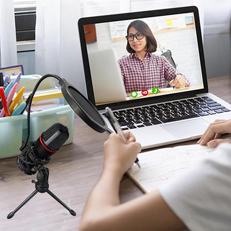 USB Microphone with USB and 3.5mm Interface, Plug and Play Mic with RGB Light and Tripod for Streaming, Gaming, Recording, and Podcast on Desktop Laptop