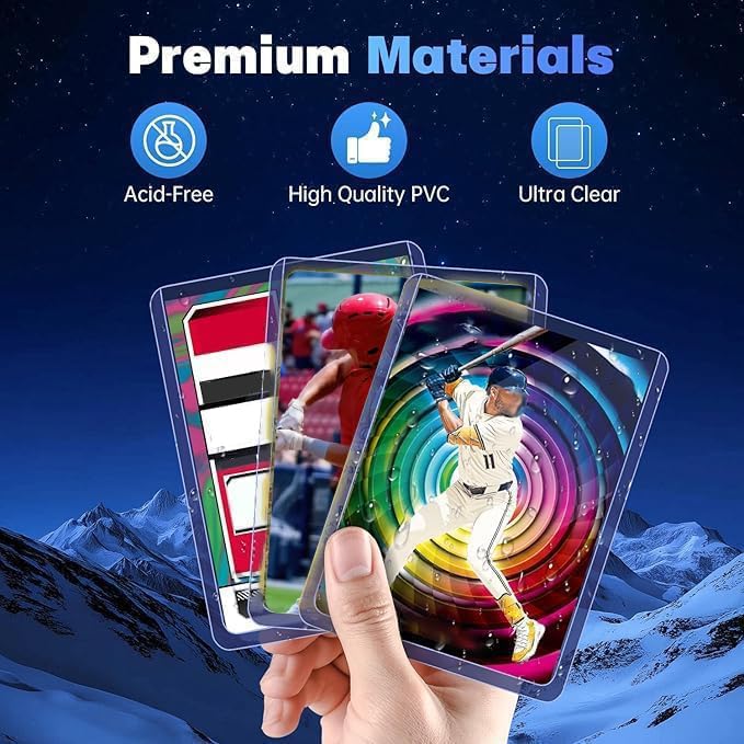 200 Card Sleeves Hard Plastic, Sports Card Holder, Baseball Cards Protectors for Trading TCG MTG PKM Game Cards (100 Hard Sleeve + 100 Soft Sleeve)