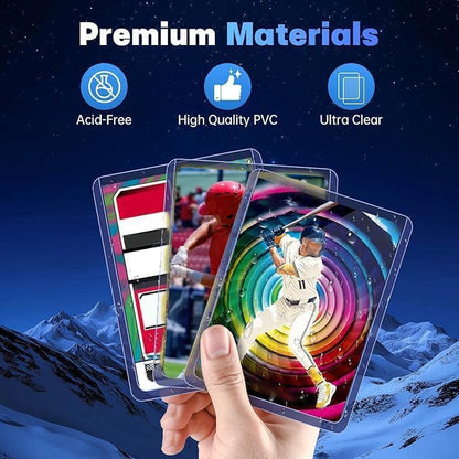 200 Card Sleeves Hard Plastic, Sports Card Holder, Baseball Cards Protectors for Trading TCG MTG PKM Game Cards (100 Hard Sleeve + 100 Soft Sleeve)