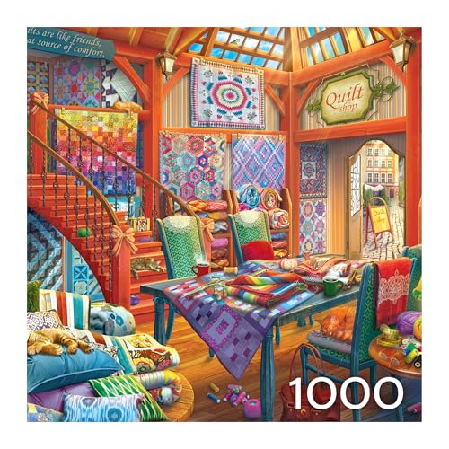 RoseArt Hobby Haven Quilt Shop 1000 Piece Jigsaw Puzzle | 19.25" x 26.625" Finished Size, Fully Interlocking Pieces, Bonus Poster Included, Made in USA - style: Quilt Shop