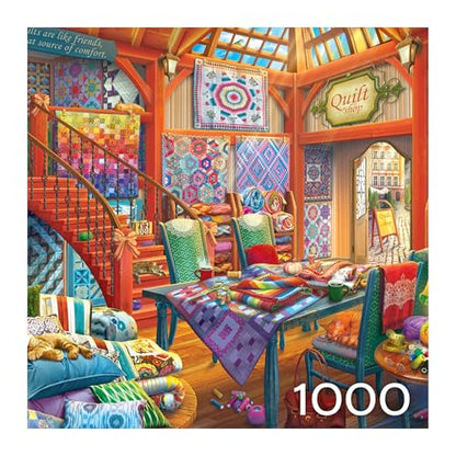 RoseArt Hobby Haven Quilt Shop 1000 Piece Jigsaw Puzzle | 19.25" x 26.625" Finished Size, Fully Interlocking Pieces, Bonus Poster Included, Made in USA - style: Quilt Shop
