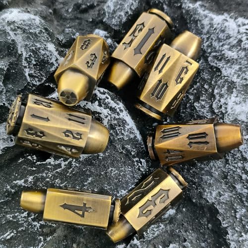 2025 Metal Polyhedral Bullet for DND Dice Set, 7Pcs Metallic D&D Dice with Gift Case for Dungeons and Dragon Game, RPG Role Playing Table Game Gifts (Black-Gold) - color: Black-gold
