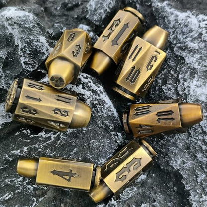 2025 Metal Polyhedral Bullet for DND Dice Set, 7Pcs Metallic D&D Dice with Gift Case for Dungeons and Dragon Game, RPG Role Playing Table Game Gifts (Black-Gold) - color: Black-gold
