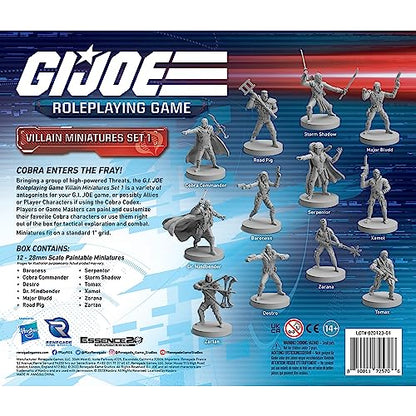 Renegade Game Studios G.I. Joe RPG Villain Miniatures Set 1, 12 Figures | Unpainted 28mm Scale Cobra Expansion Pack with Destro, Serpentor & Zartan, Compatible with Core RPG Rulebook System