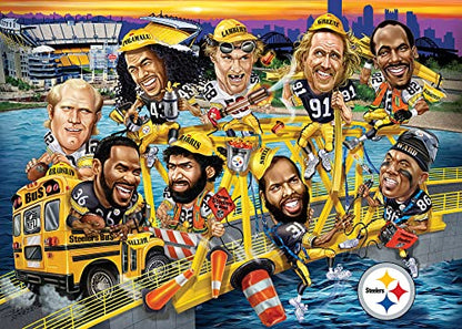 MasterPieces NFL Steelers Puzzle 500 Piece Jigsaw Puzzle, Officially Licensed Pittsburgh All Time Greats Artwork, Bold Player Caricature Design, Eco Friendly Materials, 15 x 21 Sports Collectibles - style: All Time Greats