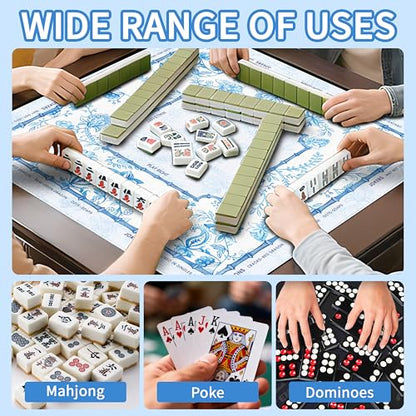 Mahjong Mat with Black Carrying Bag, 31.5"x31.5" Anti-Slip Noise Reduction Gaming Mat for Mahjong, Poker, Board Games, 3 Dice & Black Storage Bag - color: White