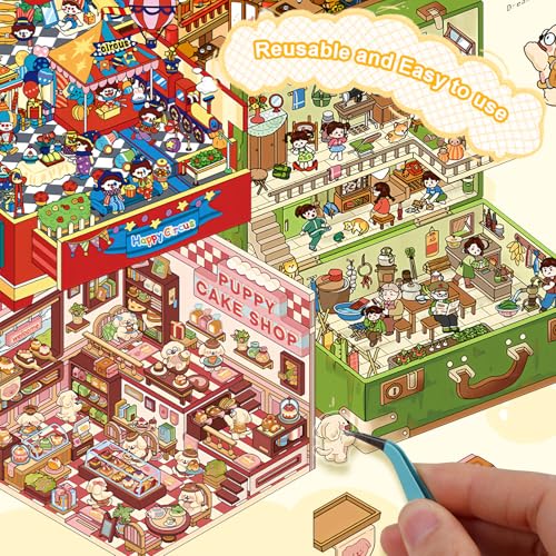 3D House Stickers,DIY Sticker Therapy for Adult Fun Cute Cartoon Stickers | 36 Sets Scene Make Your Own for MINI Room Scenes Miniature Supermarket for Relief Stress Pass The Time - size: 36 Pcs Regular