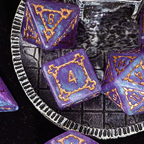 cusdie 7 Pcs 25mm Giant DND Dice with Dragon Eye Dice Bag, Polyhedral Dice Set, D&D Dice for Pathfinder RPG (Purple) - color: Purple