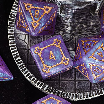 cusdie 7 Pcs 25mm Giant DND Dice with Dragon Eye Dice Bag, Polyhedral Dice Set, D&D Dice for Pathfinder RPG (Purple) - color: Purple