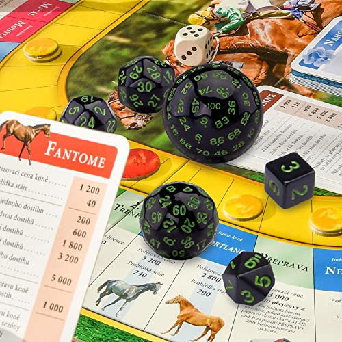 AUSTOR 15 Pieces Complete Polyhedral Dice Set D3-D100 Game Dice Set with a Leather Drawstring Storage Bag for Role Playing Table Games(Black & Green) - color: Black & Green