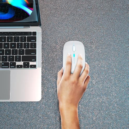 AIKOKOK Wireless Bluetooth Mouse, Rechargeable, Dual Mode Bluetooth 5.2 & 2.4G USB, LED Lights, Slim, Silent, Portable Computer Mouse for Laptop, PC, MacBook, iPad, Tablet (Silver) - color: Silver