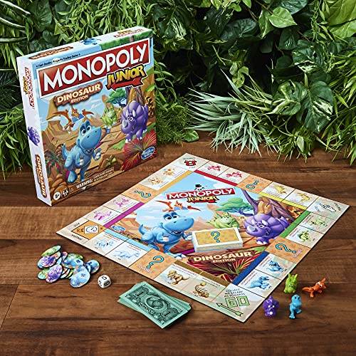 Hasbro Gaming Monopoly Junior Dinosaur Edition Game | Kids Board Games with Dino-Themed Toy Tokens | 2-4 Players for Boys & Girls | Ages 5+ (Amazon Exclusive)