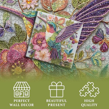 Hummingbird Diamond Art Puzzle for Adults 1000 Piece, PICKFORU Animal Puzzles Crystal Bird Jewel Art, Nature Garden Flower Jigsaw Puzzle - style: Hummingbird Diamond Puzzles
