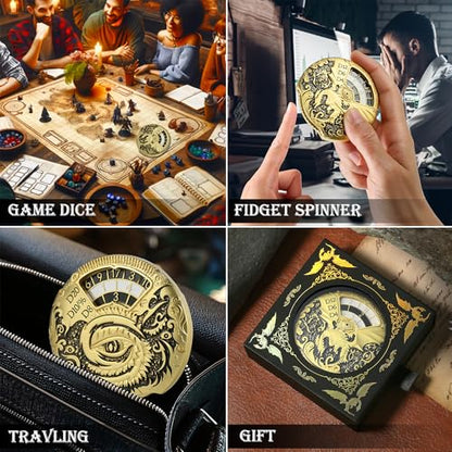 Dragon Roulette Spinner Dice DNDND 7-in-1 Fidget Spinner Metal DND Dice Set with Luxurious Gift Box for Dungeons and Dragon and Tabletop Game (Gold with Black) - color: Dragon Gold