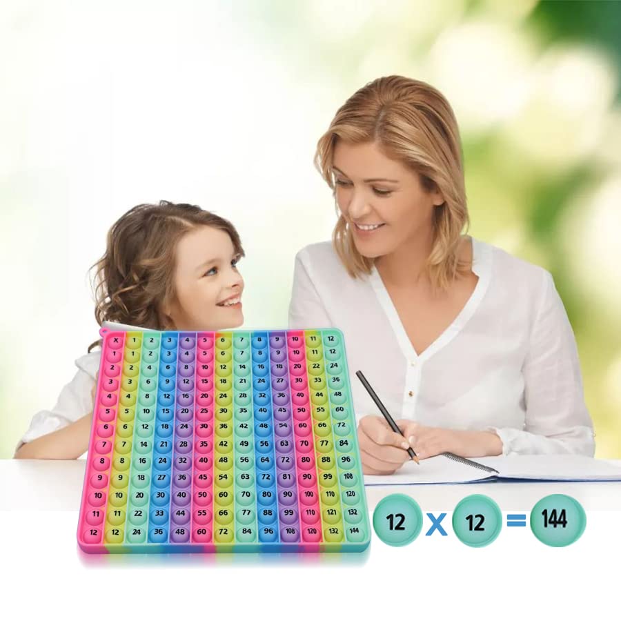 Multiplication Game Table 12 X 12 Math Flash Cards 3rd Grade Fingertip Fidget POP Toy Board Create a Variety of Multiplication additions for Teachers，Educational Science Kits - size: 20cm Vertical Stripe Macaron